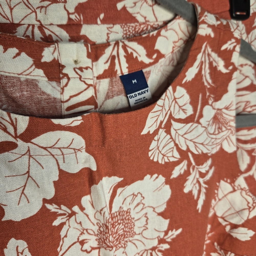 Old Navy Linen Blend Column Small Medium Orange Floral Tank Maxi Skirt Slit Set - Picture 3 of 15